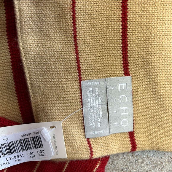 NWT Echo Soft Fringed Scarf With Fringe Striped Rusty Red and Tan - Picture 2 of 3